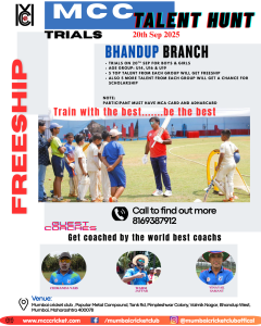 MCC Talent Hunt cricket trials 2025 at Bhandup Mumbai for U14, U16, U19 boys and girls with free scholarships, guest coaches, and MCA card requirement."