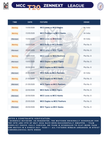 Fixture schedule table for MCC T20 League ZenNext 2026 showing match dates, timings, teams, and venues at Oval Maidan, Mumbai.